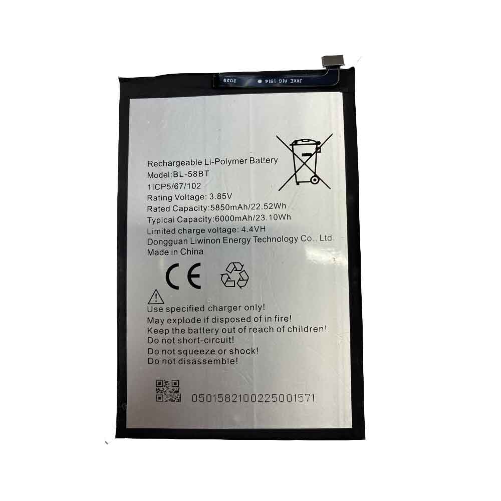 Batterie pour Tecno BL-58BT BL-58BT, 5850mAh 22.52WH 